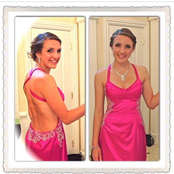 Long fuchsia open back prom dress - Picture 1 of 2