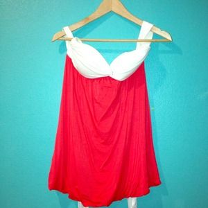 peach and white dress