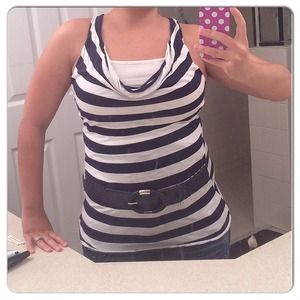 White and Navy blue striped racer back shirt