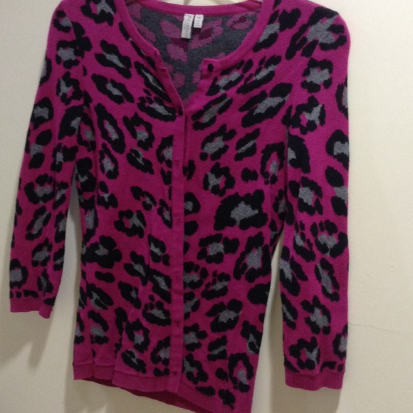 Magenta leopard print cardigan