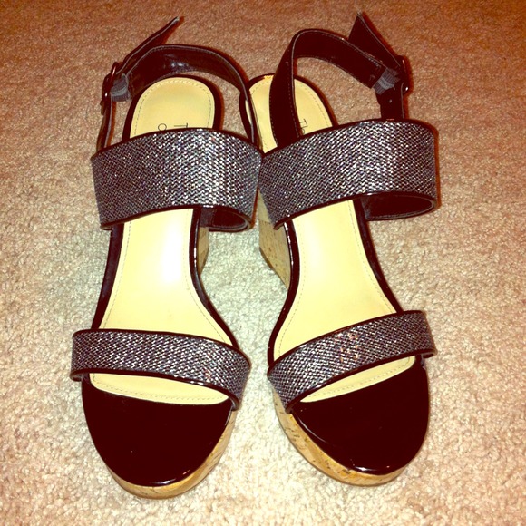 Dressy and sparkly black wedges