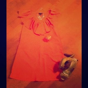 SOLD Orange sheath dress with ruffle