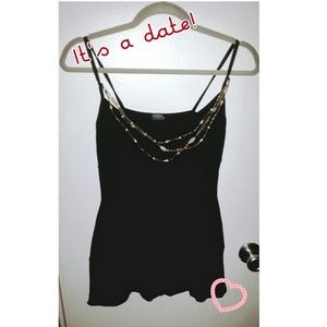 Black Flare-Bottom Tank with Removable Necklace