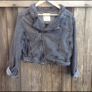 Grey denim moto jacket