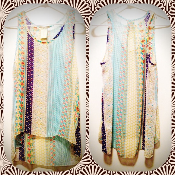 Light and flowing multi-pattern sheer tank top