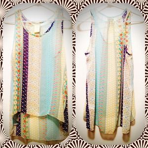 Light and flowing multi-pattern sheer tank top