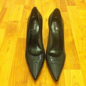 BCBG black patent pumps