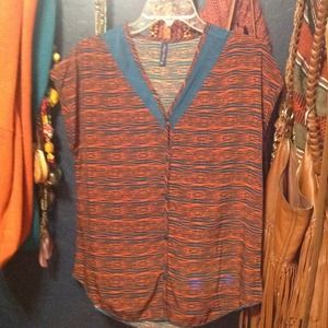 Beautiful burnt orange and blue patterned top