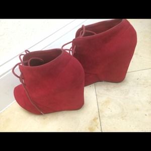 Red Wedge Booties