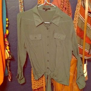 Sheer forest green button down blouse