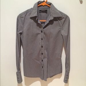 Club Monaco Black & White Checkered Slimming Shirt