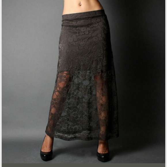 Lace stretch maxi long skirt