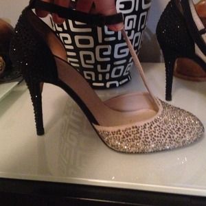Zara nude and black crystal heels