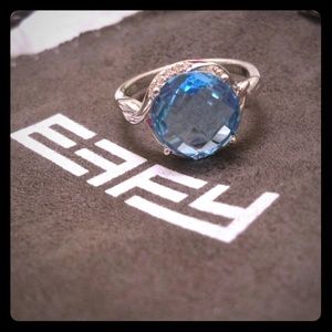 SOLD Effy blue topaz diamond white gold ring