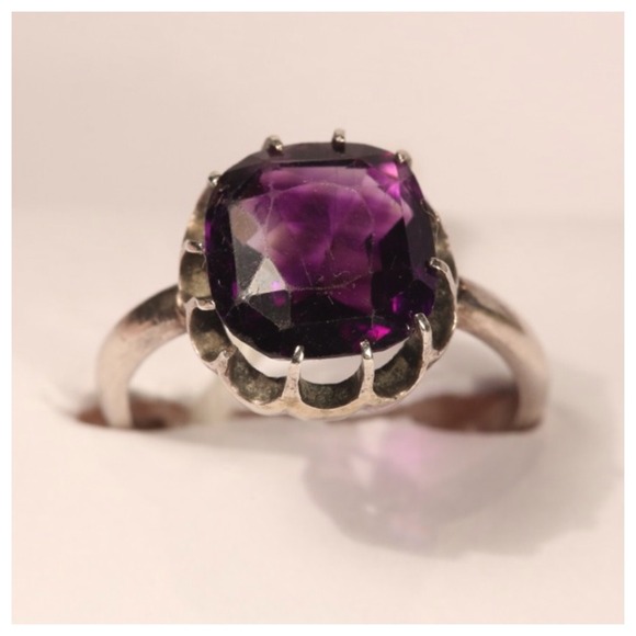 Early Victorian Amethyst and Sterling Ring ca 1850