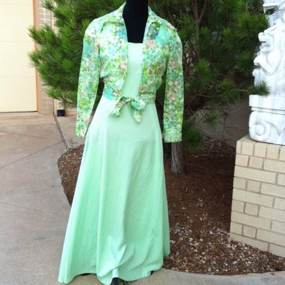 Vintage Maxi Dress With Sheer Floral Cover Up