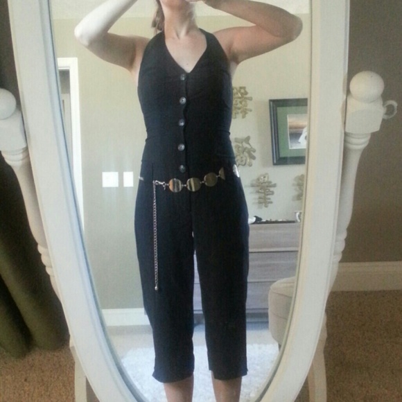 **REDUCED AGAIN**Black halter jumpsuit with belt.