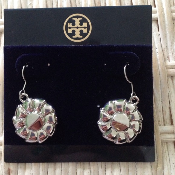 Tory Burch silver sunflower dangle earrings