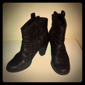 Dark brown leather booties