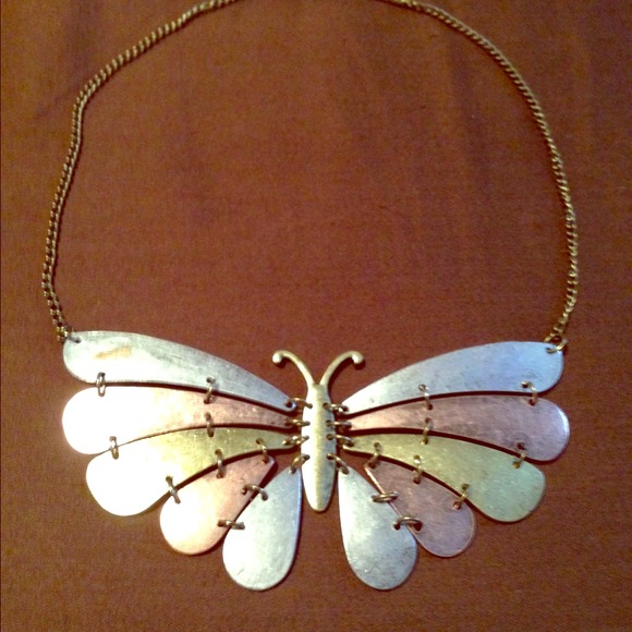 Mixed metal, butterfly necklace!