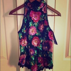 Beautiful Laurence Kazar silk and sequin top.