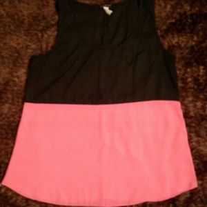 Pink and black color block tank