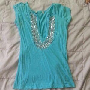 Turquoise, Short sleeved, top