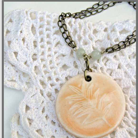 🌟10 FOR $30 Handmade pottery, amazonite, antique gold necklace - Picture 1 of 1