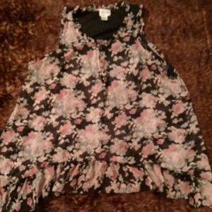 Floral print sheer top.. Lace back