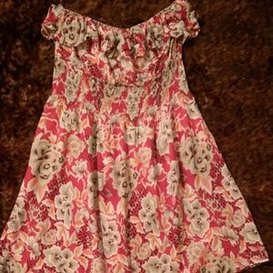 Floral print strapless dress
