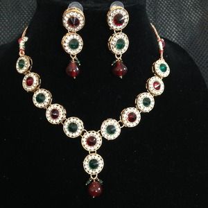 Gold statement necklace & earrings set
