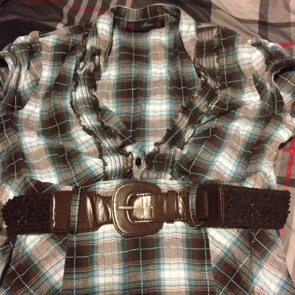 Brown and teal shirt