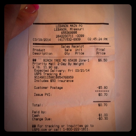 Shipping receipt