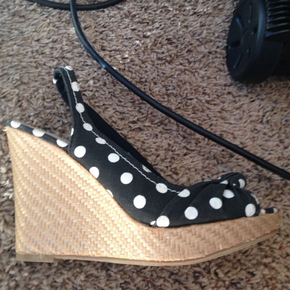 Black with white polka dot wedges