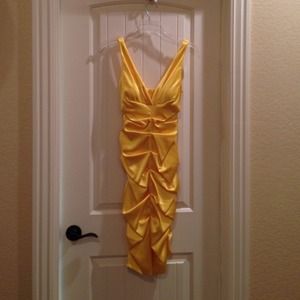 NWT Yellow Ruched Cocktail Dress
