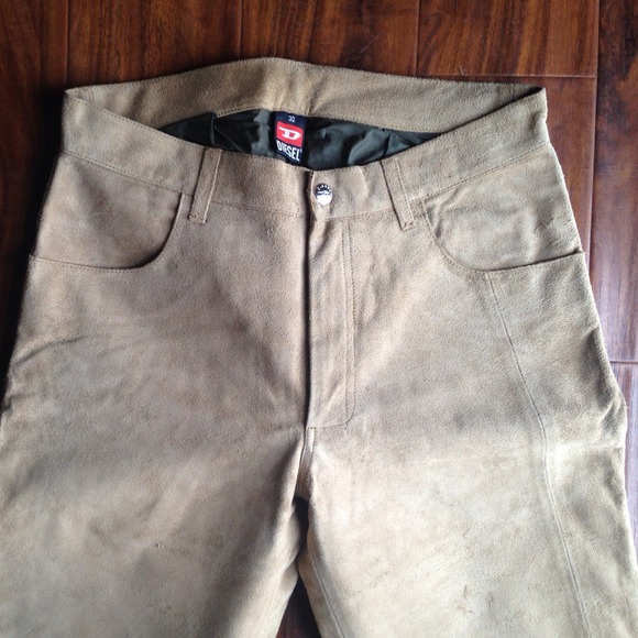 Mens Diesel Sued Leather Pants, Size 30, tan color
