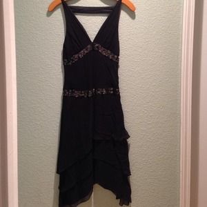 Bebe black silk, chiffon and metal bling dress