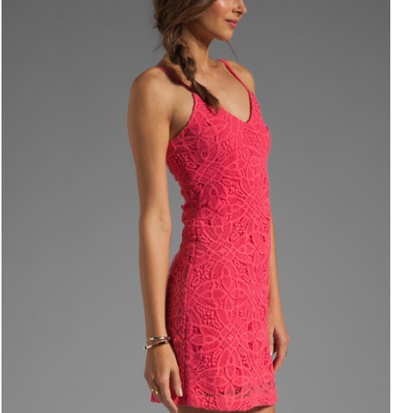 BB Dakota Maiden crochet lace mini dress pink XS - Picture 2 of 4