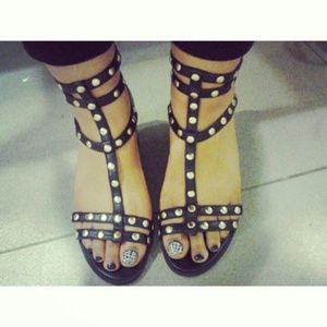 NEW!!! Gold studded black  gladiator sandals