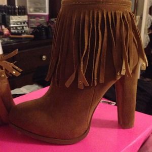 Faux suede fringe booties