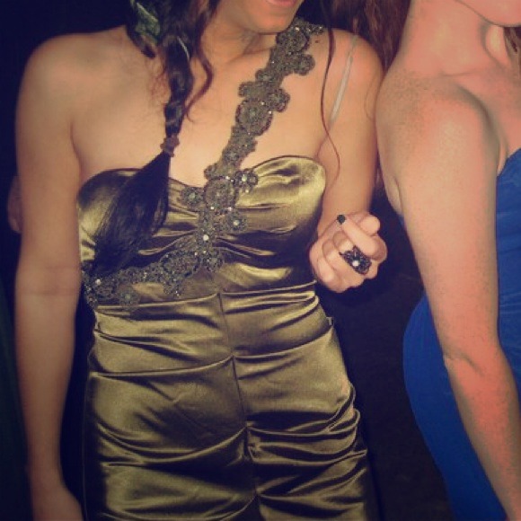 Sz 4 formal mermaid dress-olive green.