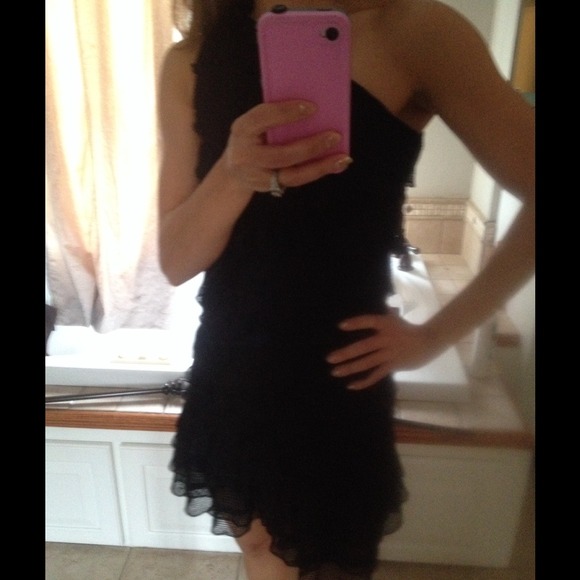 Black one shoulder ruffle dress