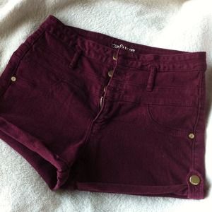 Burgundy High Waisted Shorts