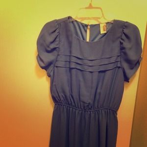 Blue dainty cap sleeve dress with keyhole back