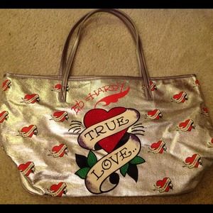 Ed hardy bling large silver tote