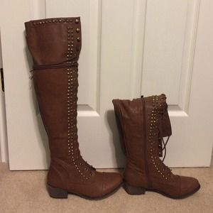 Over the knee lace up boots with studs