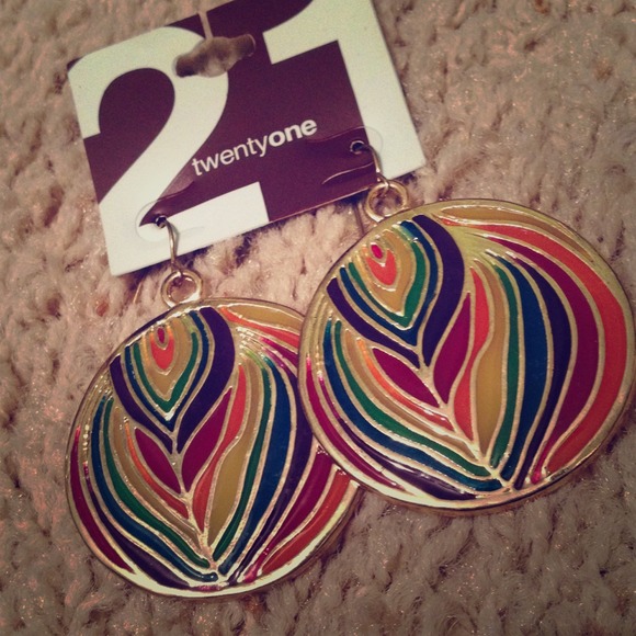 XXI Rainbow Patterned Circle Dangle Earrings