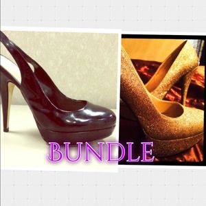 Gold glittery and Aldo sling back black heels