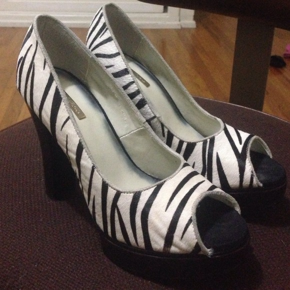 Zebra print peep toe heels