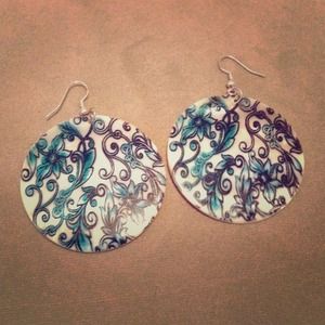 Hand-Painted Unique Blue Flowers Seashell Earrings